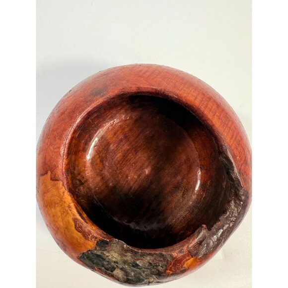 Hand Carved Rustic Wooden Bowl Vessel With Natural Knot Design & Organic Finish - Picture 6 of 16